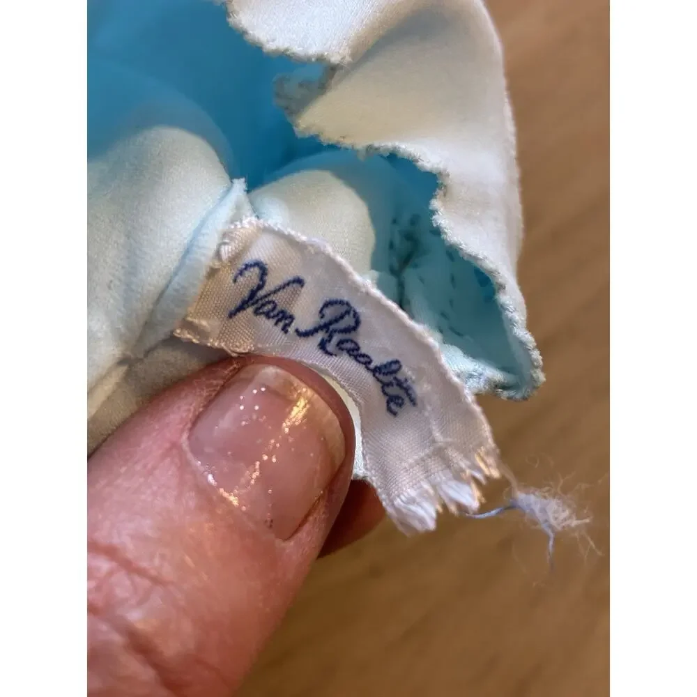 Vintage Van Raalte Baby Blue Amersuede Gloves Scalloped Pearl Button 1950s Med